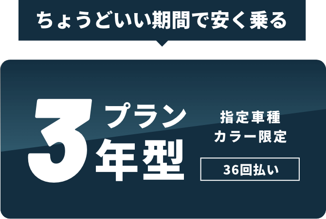 短期間で安く乗る!3年型プラン 36回払い | 指定8車種 カラー限定